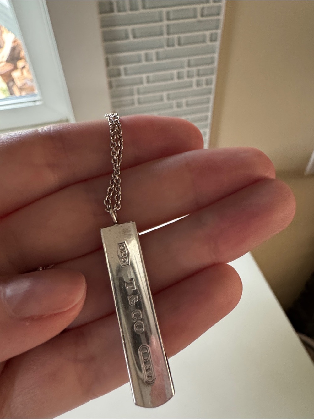 Tiffany & Co 1837 Sterling Silver Bar Pendant Necklace